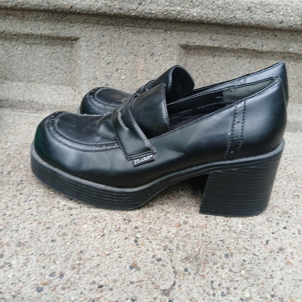 90's Vintage Mudd Y2K Black Chunky Block 3" Heel Platform Loafer Shoes Size 10 - Picture 5 of 11